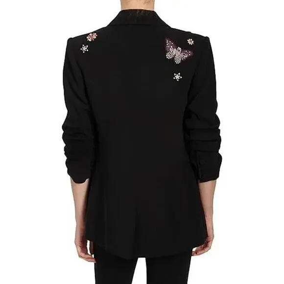 NEW, Cinq A Sept replaced beads BLACK Butterfly Emb Kylie Jacket size 4 #SJ143